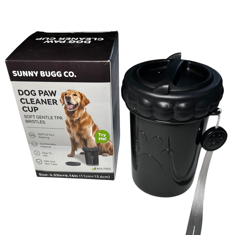 Sunny Bugg Co Dog Paw Cleaner Cup Large Black Soft Bristles Portable BPA Free